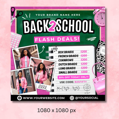 Back to School
Hair Braids
Hair Stylist
Beauty Flyer
Editable Template
Digital Flyer
Canva Template
Bookings Open
Flash Deals
Raffle Flyer
Student Discount
Kids Hair
Braider Marketing
Salon Promotion
Student Haircut & Style Discount Flyer
Kids Back to School Hair Braiding Flyer
Back to School Flash Sale Hair Services Flyer
Enter to Win Hair Raffle Back to School Flyer
Hair Braids Price List Back to School Flyer
School Year Hair Appointments Flyer
Back to School Hair Care Promotion Flyer