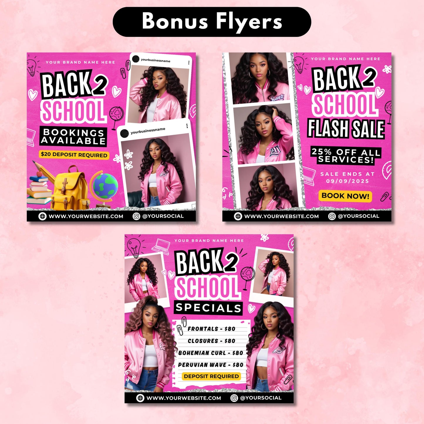 back to school
hair specials
hair stylist
beauty flyer
editable template
digital flyer
canva template
bookings available
flash sale
raffle flyer
student discount
kids hair
braider marketing
salon promotion
hair salon back to school flash sale promotion
beauty business back to school marketing kit editable
student haircut & style discount flyer
kids back to school hair braiding flyer
back to school hair services