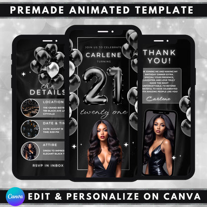 Animated Black Party Invitation, DIY Template Design, Chic All Black Birthday Video Invite, Premade Black Dress Code Birthday Dinner Party