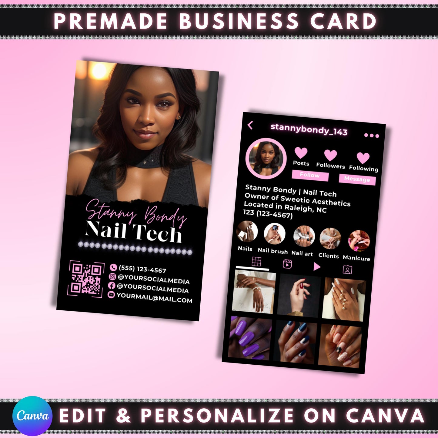 nail tech card
business card
instagram card
canva template
digital download
qr code card
diy business card
vertical card
beauty business
salon card
editable card
custom card
social media card