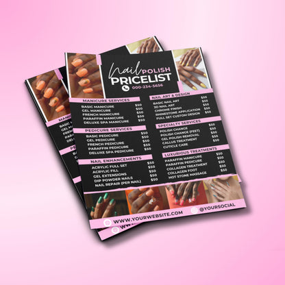 nail price list flyer
nail tech pricelist
editable nail flyer
canva price list
nail salon flyer
nail business flyer
nail services menu
price list template
salon service list
nail tech template
canva salon flyer
beauty salon price list
nail salon menu flyer