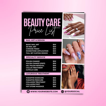 Nail Salon Price List Flyer, Nail Tech Pricelist Template, Editable Canva Pricelist, Nail Services Menu Flyer, Nail Business Template