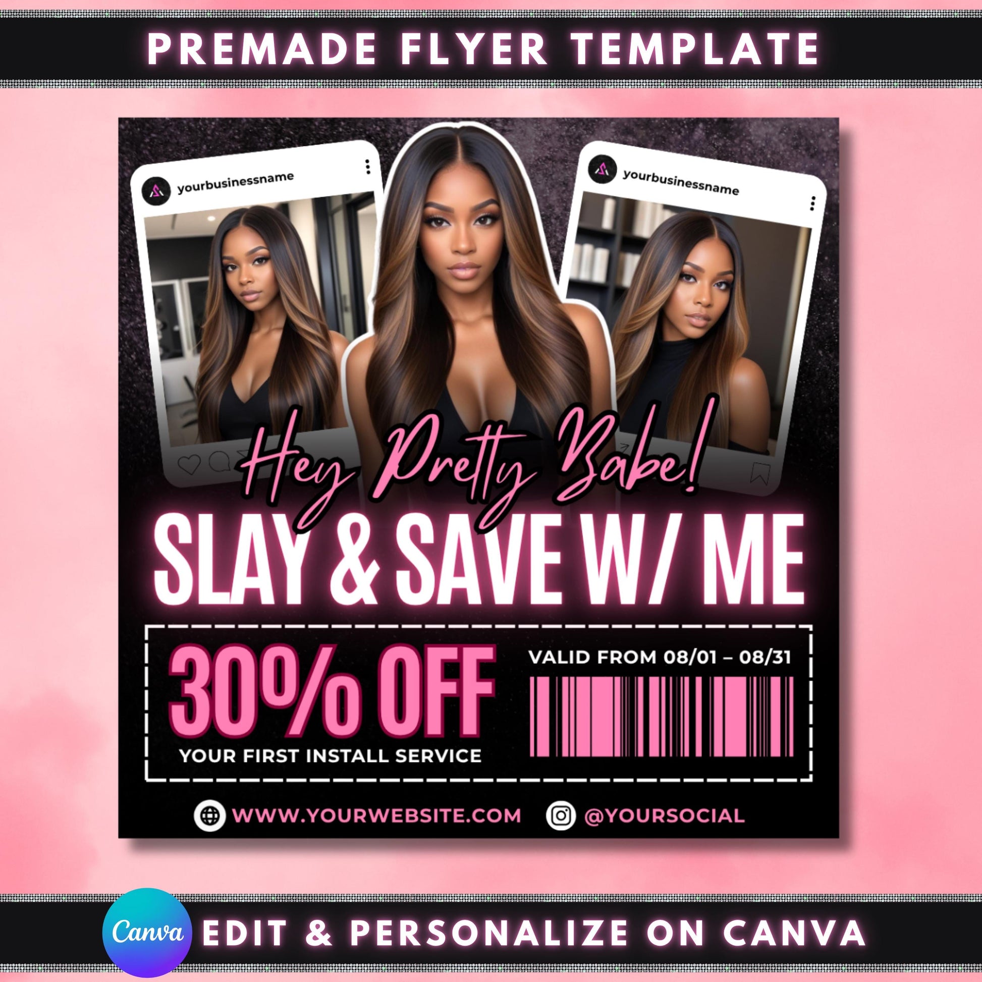 hair install flyer  
booking flyer template  
salon discount flyer  
canva beauty flyer  
editable hair flyer  
promo flyer for salon  
hair extension flyer  
beauty service flyer  
barcoded flyer template  
canva discount flyer  
hair service flyer  
editable promo flyer  
30 off flyer