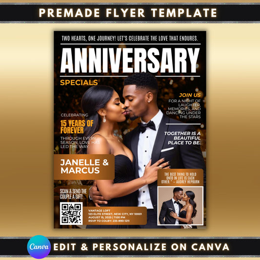 anniversary flyer
magazine theme flyer
editable canva flyer
romantic flyer template
diy celebration invite
black couple anniversary
editable invitation template
canva anniversary invite
digital party flyer
modern love flyer
event invitation template
premade flyer design
romantic event invite