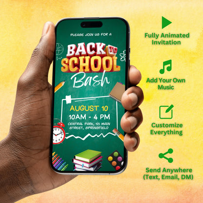 Back to School
Animated Invite
School Bash
Video Invitation
Digital Invite
Editable Template
School Event
Community Party
Instant Download
Chalkboard Theme
Kids Party
Fundraiser Invite
Thank You Note
Animated Back to School Bash Video Invitation Template
Digital School Event Animated Party Invite Editable
Customizable Back 2 School Fun Day Video Invitation
Back to School Bash with Games Prizes Bounce House Invite