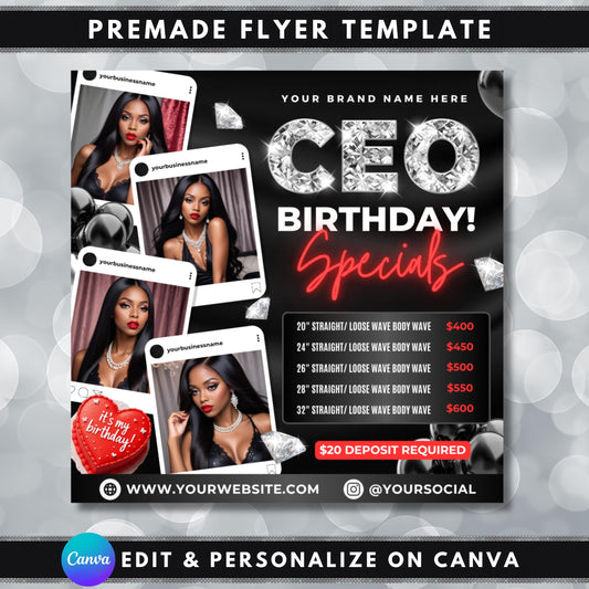 CEO Birthday
Hair Specials
Hair Extensions
Wig Vendor
Editable Flyer
Canva Template
Digital Download
Hair Business
Salon Marketing
Luxury Hair
Price List
Deposit Required
Body Wave
Straight Hair
Bundles Deals
Beauty Flyer