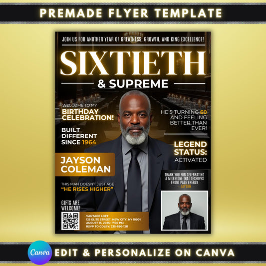 Men&#39;s Birthday
Magazine Invite
60th Birthday
Digital Invite
Editable Template
Milestone Birthday
Adult Party
Birthday Dinner
Legend Status
For Him
Black and Gold
Celebration
King Excellence
Editable Men&#39;s Magazine 60th Birthday Dinner Invite Template
Front Page Energy Birthday Celebration Flyer
Birthday Invite for Dad Grandfather Husband