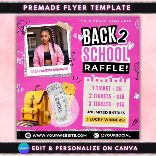 Back To School Flyer, Back 2 School Raffle Flyer, DIY Canva Template, Beauty Salon Flyer, Editable Giveaway Flyer, Hair Business Flyer