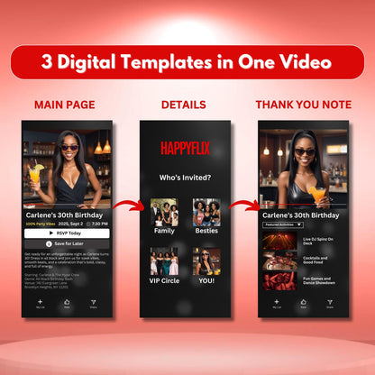 netflix party invite  
movie theme birthday invite  
editable digital invitation  
animated birthday template  
streaming service invite  
happyflix party template  
virtual party invitation  
digital birthday invite  
netflix style party flyer  
custom movie invite template  
editable canva invite  
birthday video template  
party invitation design