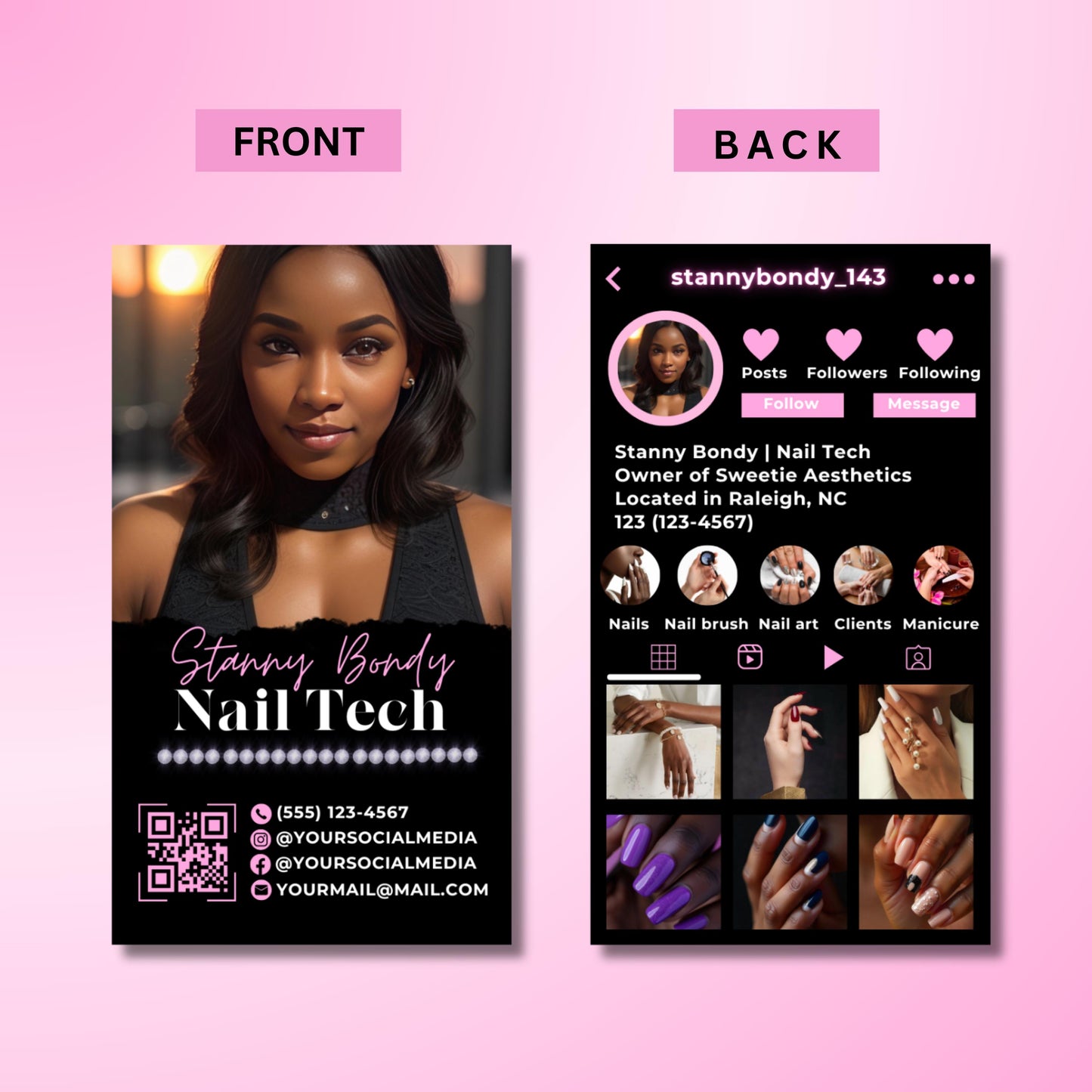 nail tech card
business card
instagram card
canva template
digital download
qr code card
diy business card
vertical card
beauty business
salon card
editable card
custom card
social media card