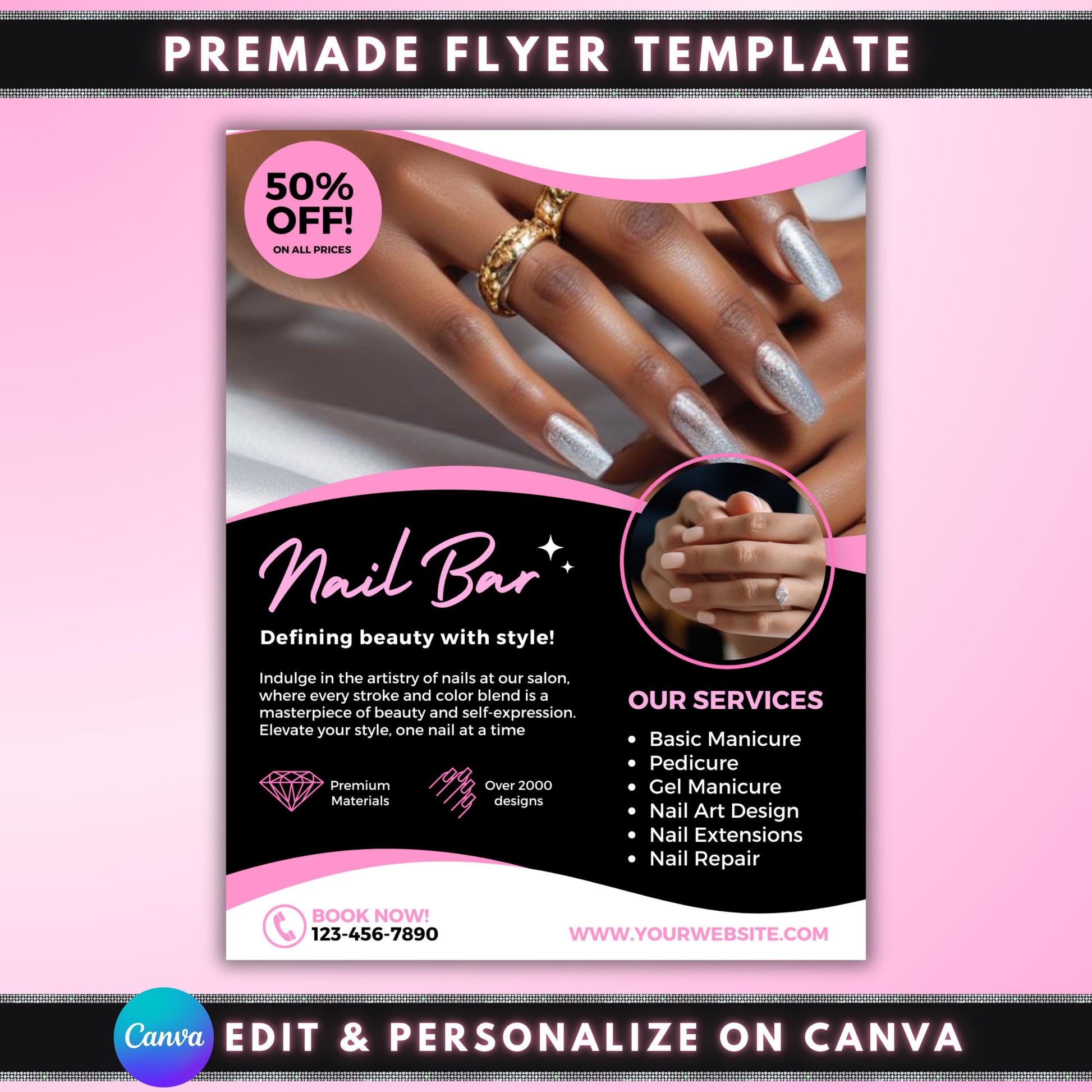 Nail Services Menu Flyer, Nail Salon Price List, DIY Canva Template, Beauty Salon, Mani Pedi Price Sheet, Nail Treatments Pricing Guide
