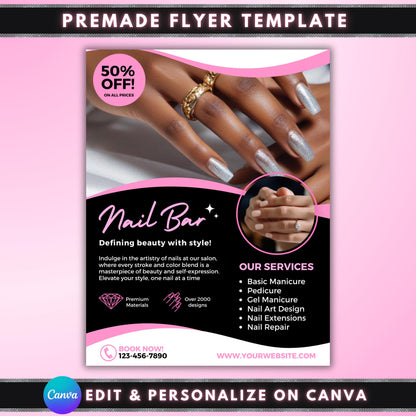 Nail Services Menu Flyer, Nail Salon Price List, DIY Canva Template, Beauty Salon, Mani Pedi Price Sheet, Nail Treatments Pricing Guide