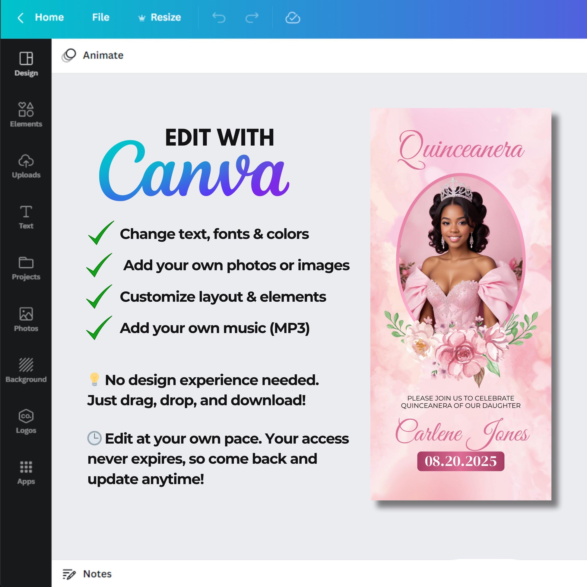 quinceañera invitation
animated invite
sweet 15 invite
XV birthday invitation
digital quinceañera
floral quinceañera
editable invite template
quinceañera evite
animated quinceañera
quinceañera video invite
instant download invite
sweet fifteen invitation
XV party invitation