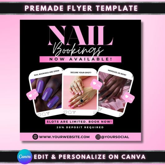 Nail Booking Flyer
Nail Tech Flyer
Editable Nail Flyer
Nail Appointment Flyer
Nail Salon Promo
Canva Instagram Flyer
nail booking flyer
canva nail flyer
nail salon flyer
nail flyer template
instagram flyer template
beauty salon flyer
booking flyer
nail appointment flyer
social media flyer
flyer for nail tech
