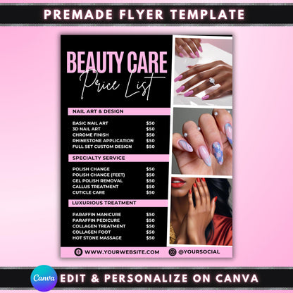 Nail Salon Price List Flyer, Nail Tech Pricelist Template, Editable Canva Pricelist, Nail Services Menu Flyer, Nail Business Template