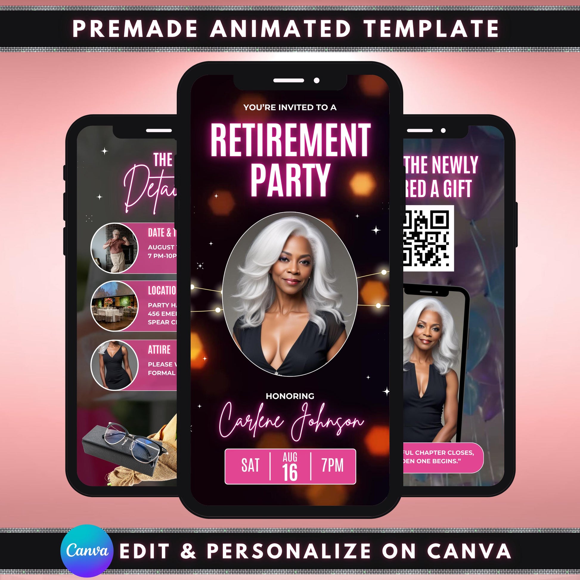 retirement video invite
digital retirement evite
editable canva template
retirement party invite
black and gold invite
phone video invitation
celebration video invite
retirement evite template
animated party invite
canva video invitation
digital phone template
black gold evite
farewell party invite