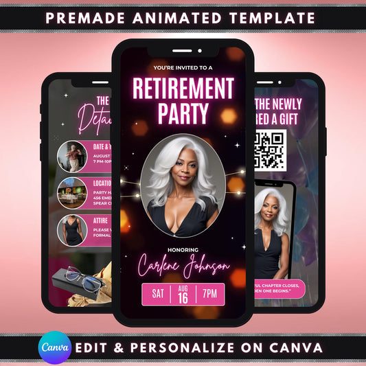retirement video invite
digital retirement evite
editable canva template
retirement party invite
black and gold invite
phone video invitation
celebration video invite
retirement evite template
animated party invite
canva video invitation
digital phone template
black gold evite
farewell party invite