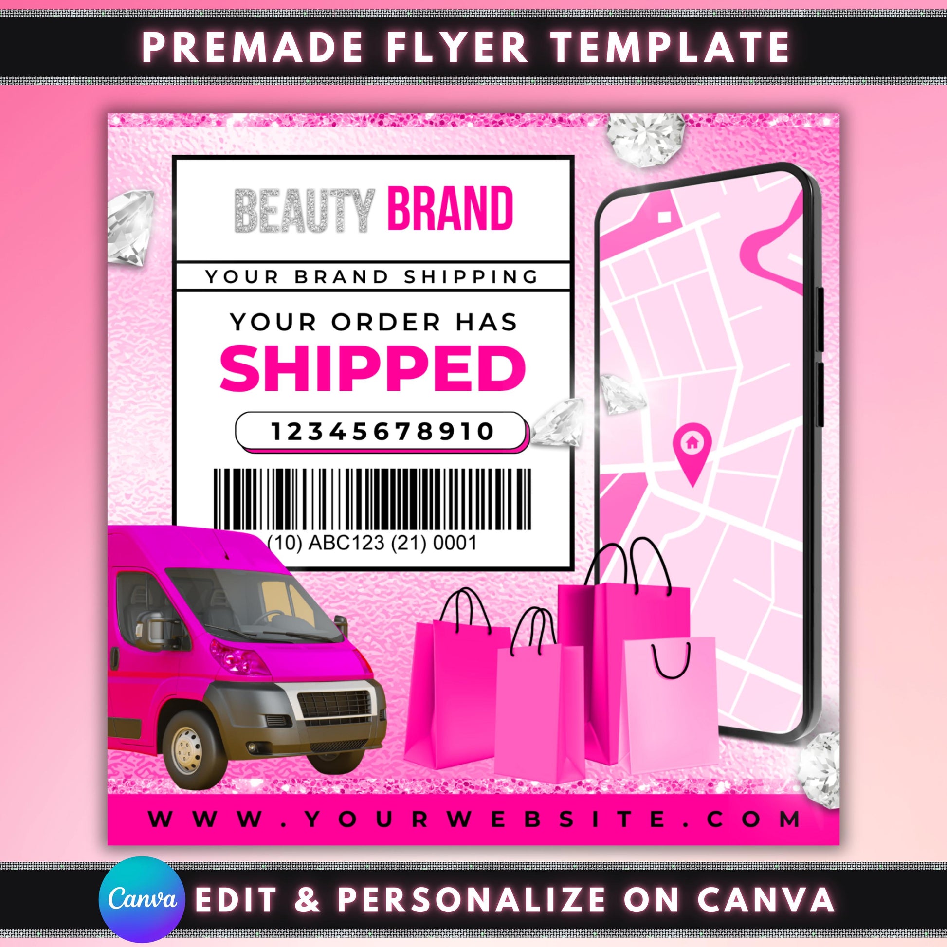 Shipped Out Flyer Template, Editable Canva Shipping Insert, Order Notification Template, Digital Beauty Business Flyer, Shipped Out Notice