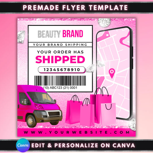 Shipped Out Flyer Template, Editable Canva Shipping Insert, Order Notification Template, Digital Beauty Business Flyer, Shipped Out Notice