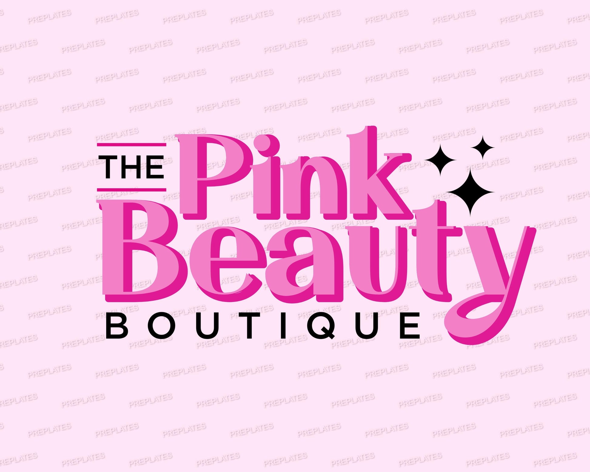Pink Beauty Boutique editable logo set with three feminine boutique logo designs in pink tones featuring sparkle accents.