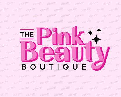 Pink Beauty Boutique editable logo set with three feminine boutique logo designs in pink tones featuring sparkle accents.