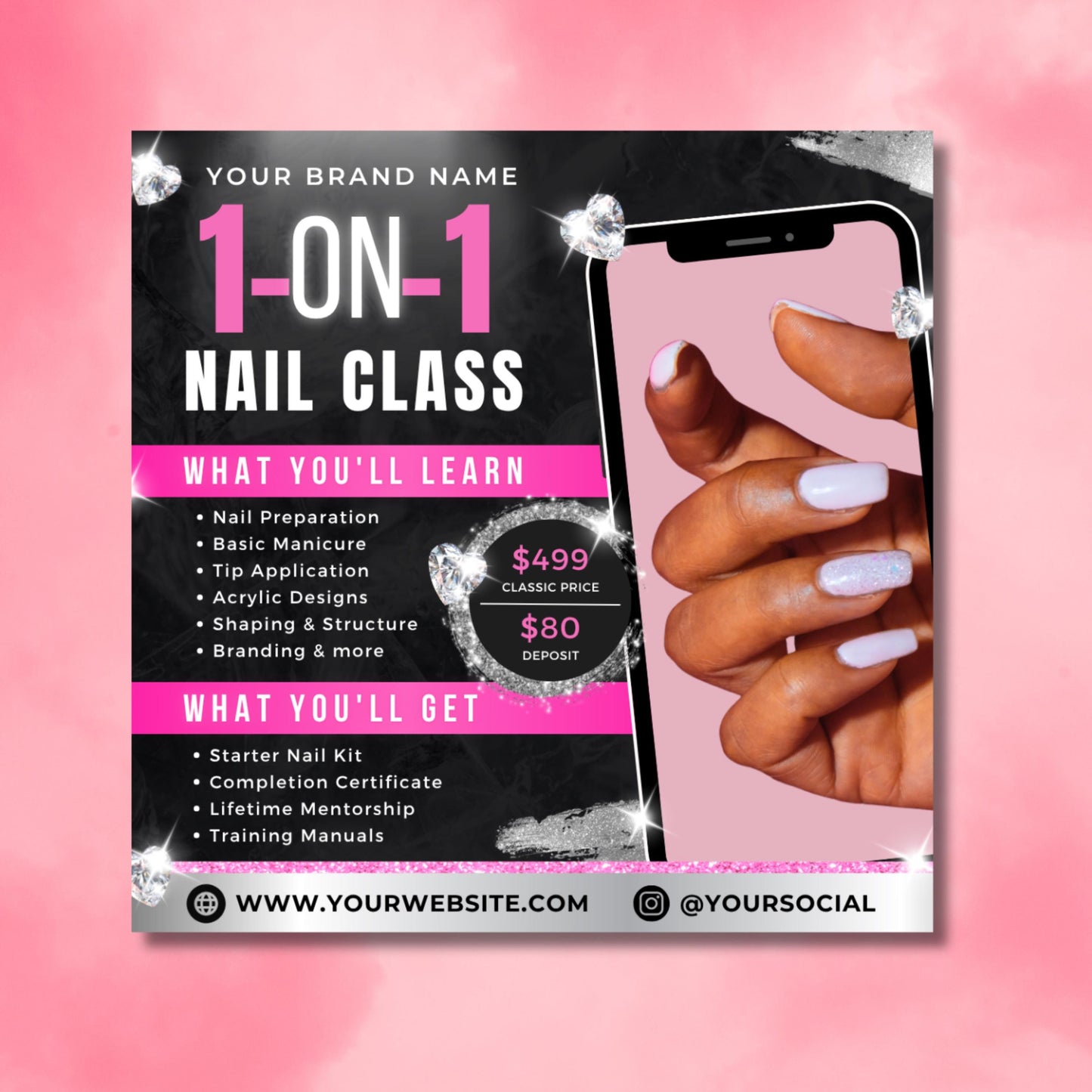 nail class flyer  
nail training template  
nail tech flyer  
editable nail flyer  
acrylic nail training flyer  
nail course marketing  
pink black flyer template  
canva nail class flyer  
nail school flyer  
manicure training flyer  
nail education flyer  
nail business marketing  
printable nail tech flyer