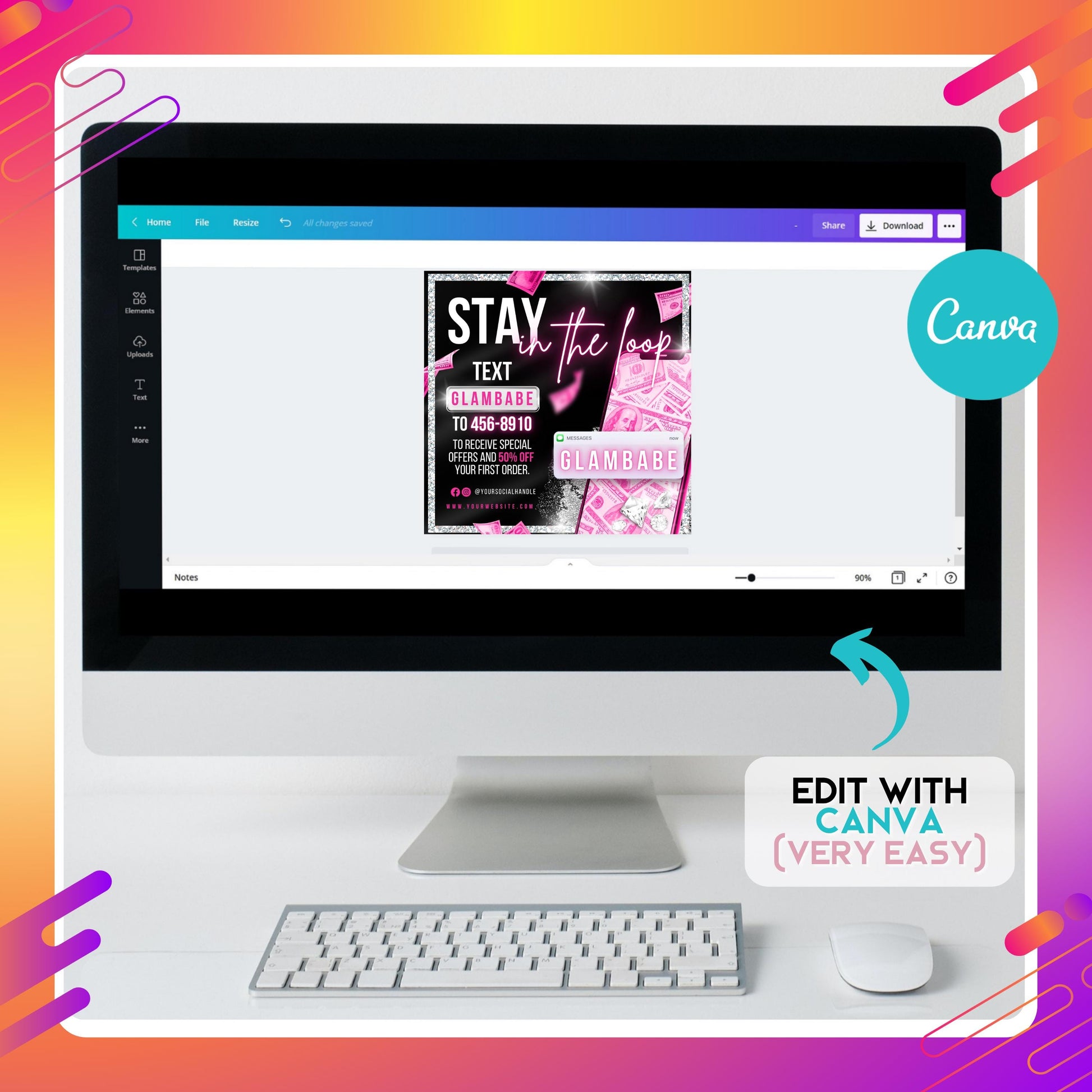 text alert flyer  
sms marketing template  
editable business flyer  
pink glitter flyer template  
customer sign up flyer  
canva marketing flyer  
loyalty program flyer  
pink business flyer  
text club flyer template  
phone marketing flyer  
glam flyer template  
money background flyer  
business promo flyer