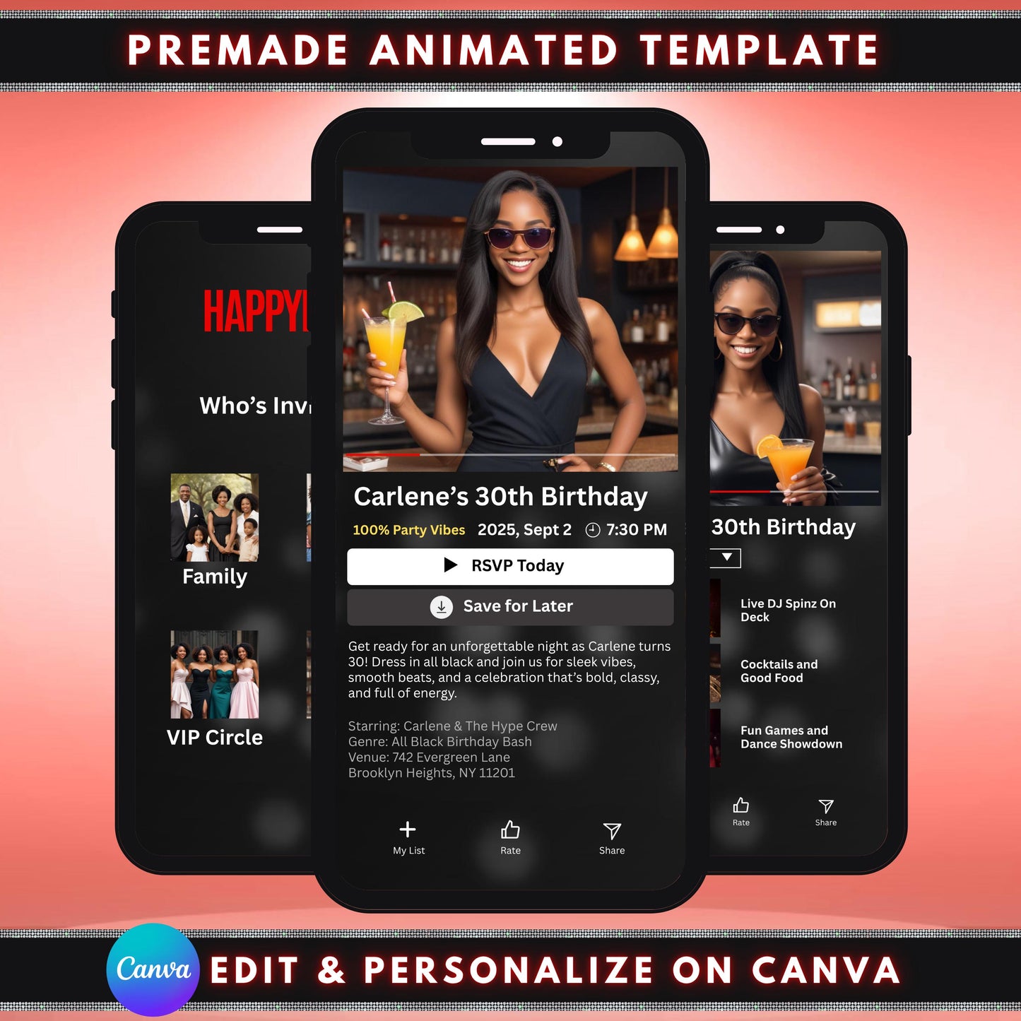 netflix party invite  
movie theme birthday invite  
editable digital invitation  
animated birthday template  
streaming service invite  
happyflix party template  
virtual party invitation  
digital birthday invite  
netflix style party flyer  
custom movie invite template  
editable canva invite  
birthday video template  
party invitation design