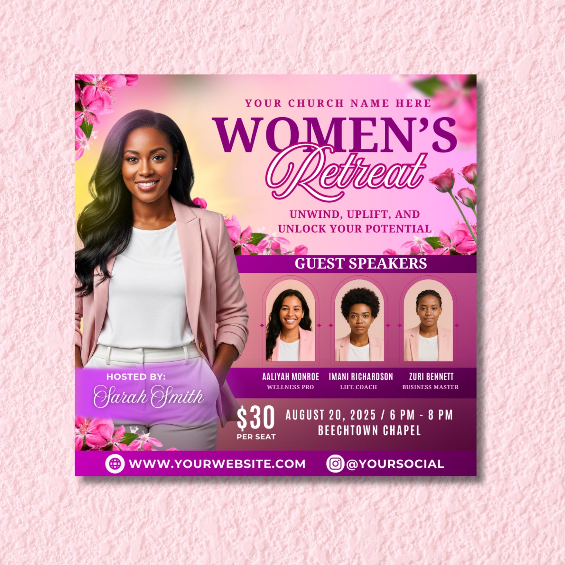 Women’s Retreat Flyer, Church Event Flyer, Editable Canva Template, Christian Conference Flyer, Faith Event Flyer, Religious Gathering Flyer