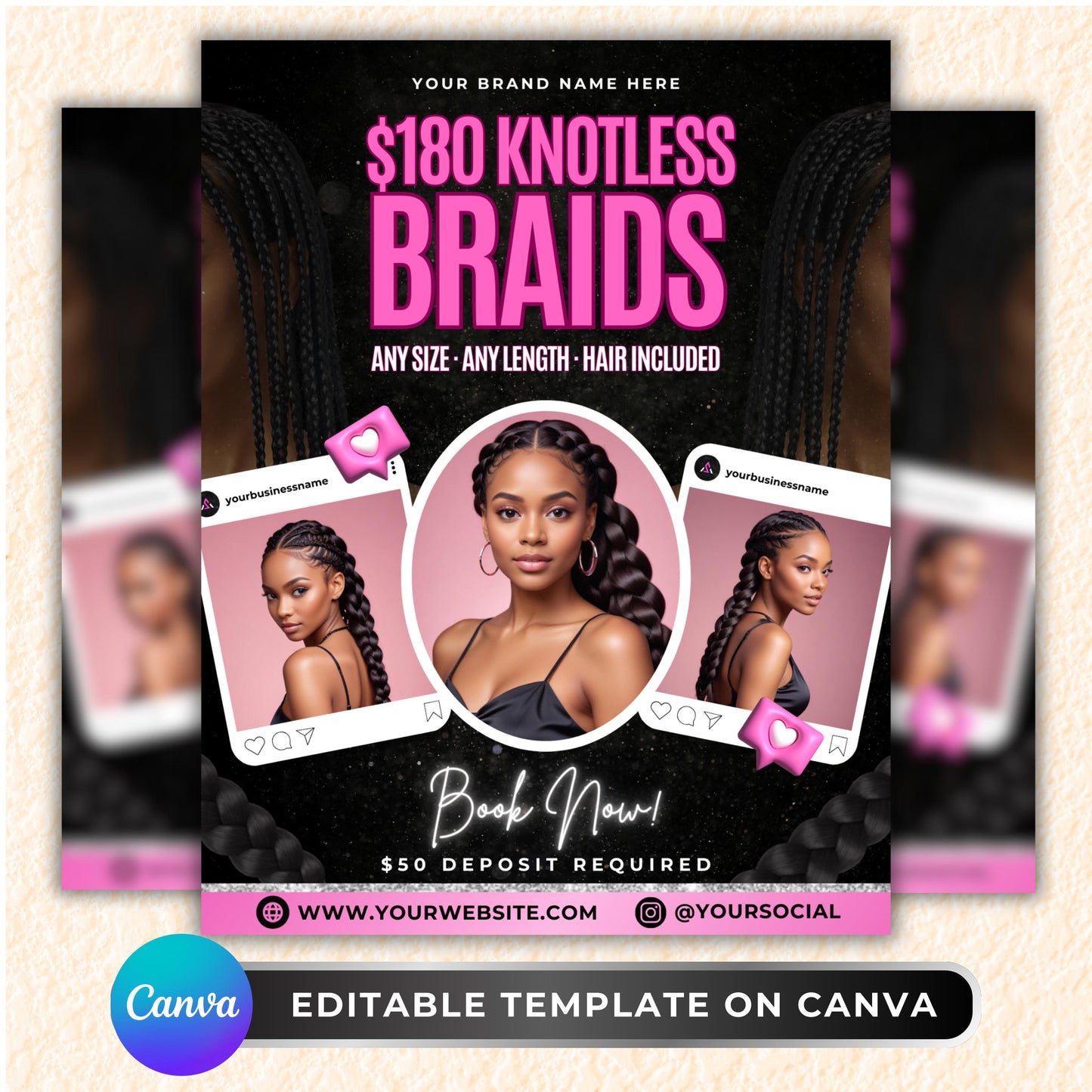 knotless braids flyer
braid price flyer
braiding flyer template
beauty salon flyer
hair stylist template
editable canva flyer
hair price list template
salon service menu
braid service flyer
hair braiding template
beauty business marketing
braider flyer design
hair salon advertising flyer