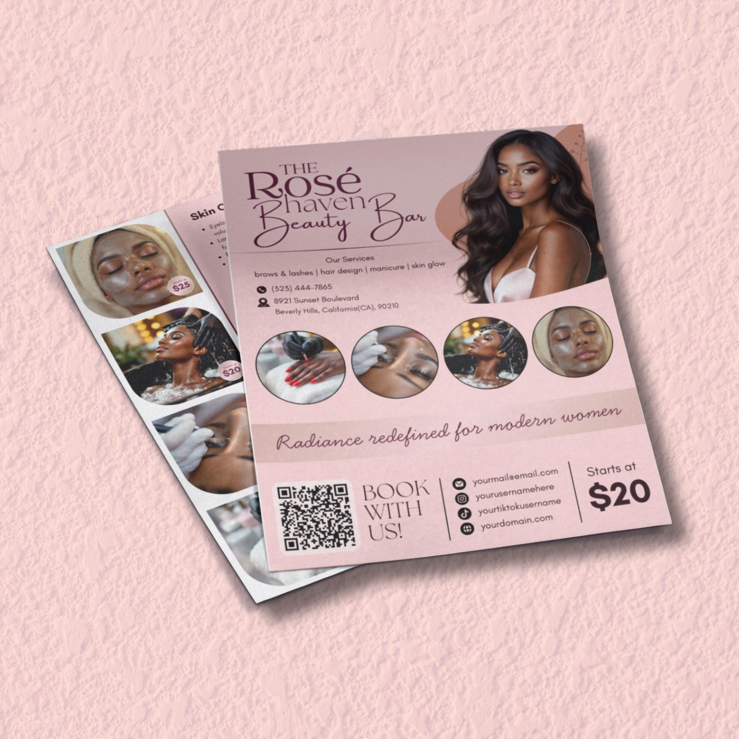 beauty salon flyer
spa price list template
hair salon service menu
lash tech flyer template
nail salon price list
esthetician flyer template
salon price sheet
hair stylist flyer
modern salon flyer
service menu template
editable beauty salon flyer template, 2 page price list for spa, hair, nails, and lash services
modern canva beauty service menu template for hairstylist, lash tech, nail artist, and esthetician
printable and digital beauty salon flyer design with customizable text and photos