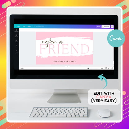 Printable referral card template front and back, customizable Canva design for discounts and customer rewards

Pink refer a friend business card template, editable Canva design for salons, spas, boutiques, and coffee shops

Editable small business referral card, Canva discount card template for referral programs and customer rewards