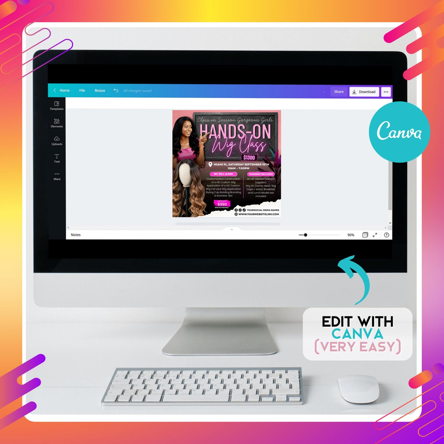 editable wig class flyer template in canva, professional pink and black design for hairstylist training promotions
wig masterclass flyer template for beauty educators, customizable digital design for wig training courses
canva editable wig class marketing flyer for hairstylists and beauty workshops
bold modern wig training flyer template, editable design for promoting hair and beauty masterclasses