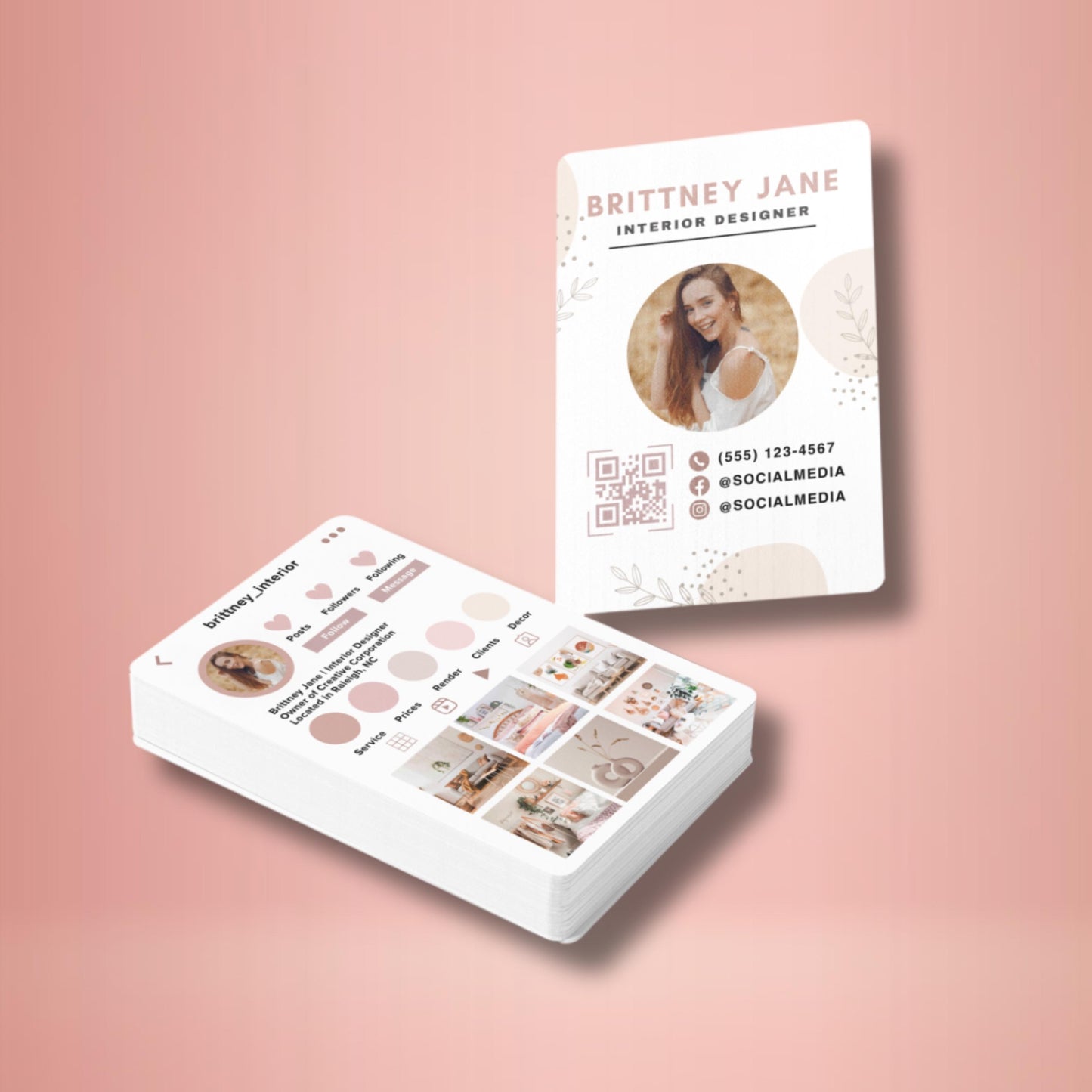 boho business card template, instagram business card, editable canva business card, social media card, digital contact card