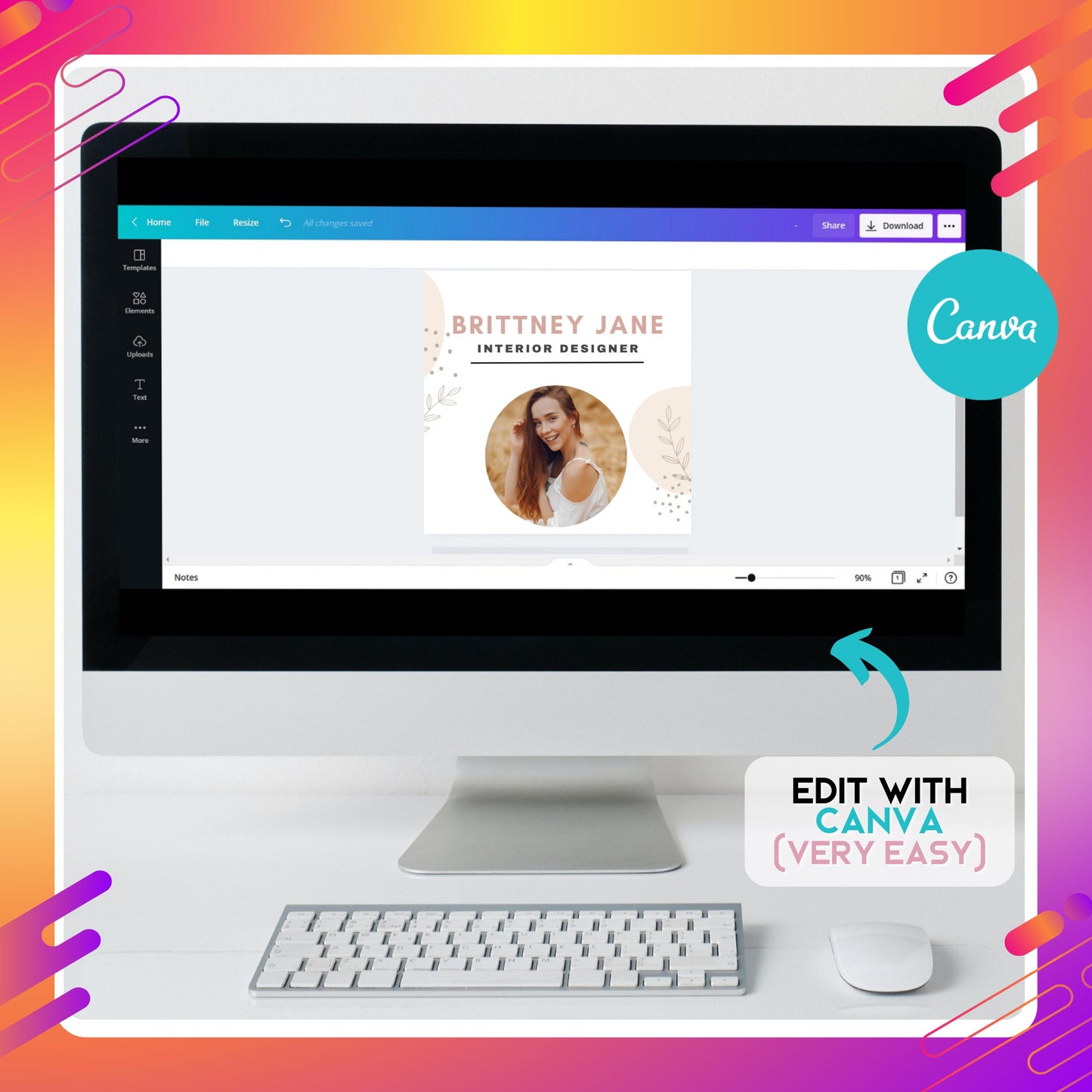 boho business card template, instagram business card, editable canva business card, social media card, digital contact card