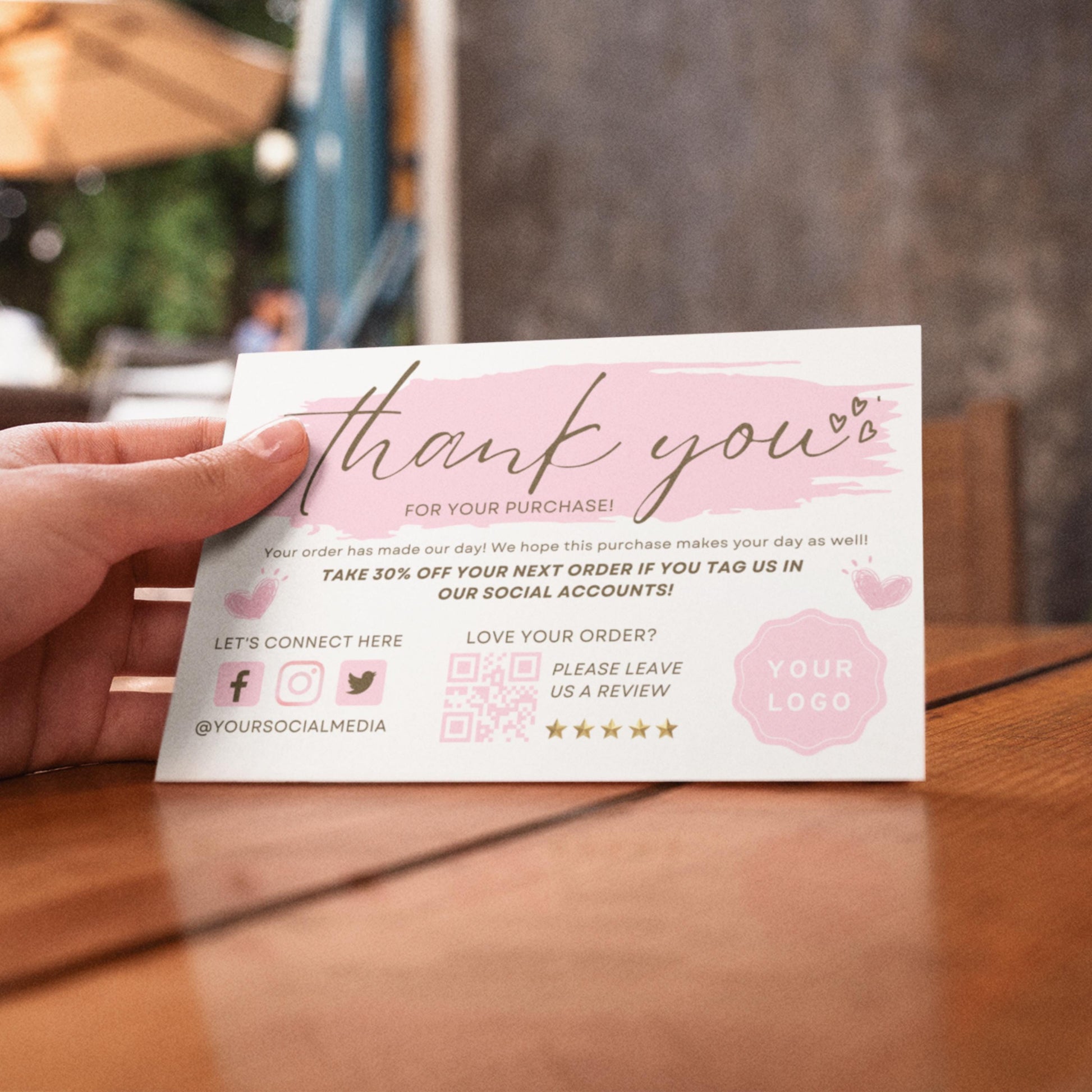 Thank You Card, DIY Marketing Cards Template Design, Thank You For Order Packaging Card, Pink Insert Thank You Cards, Small Business Card