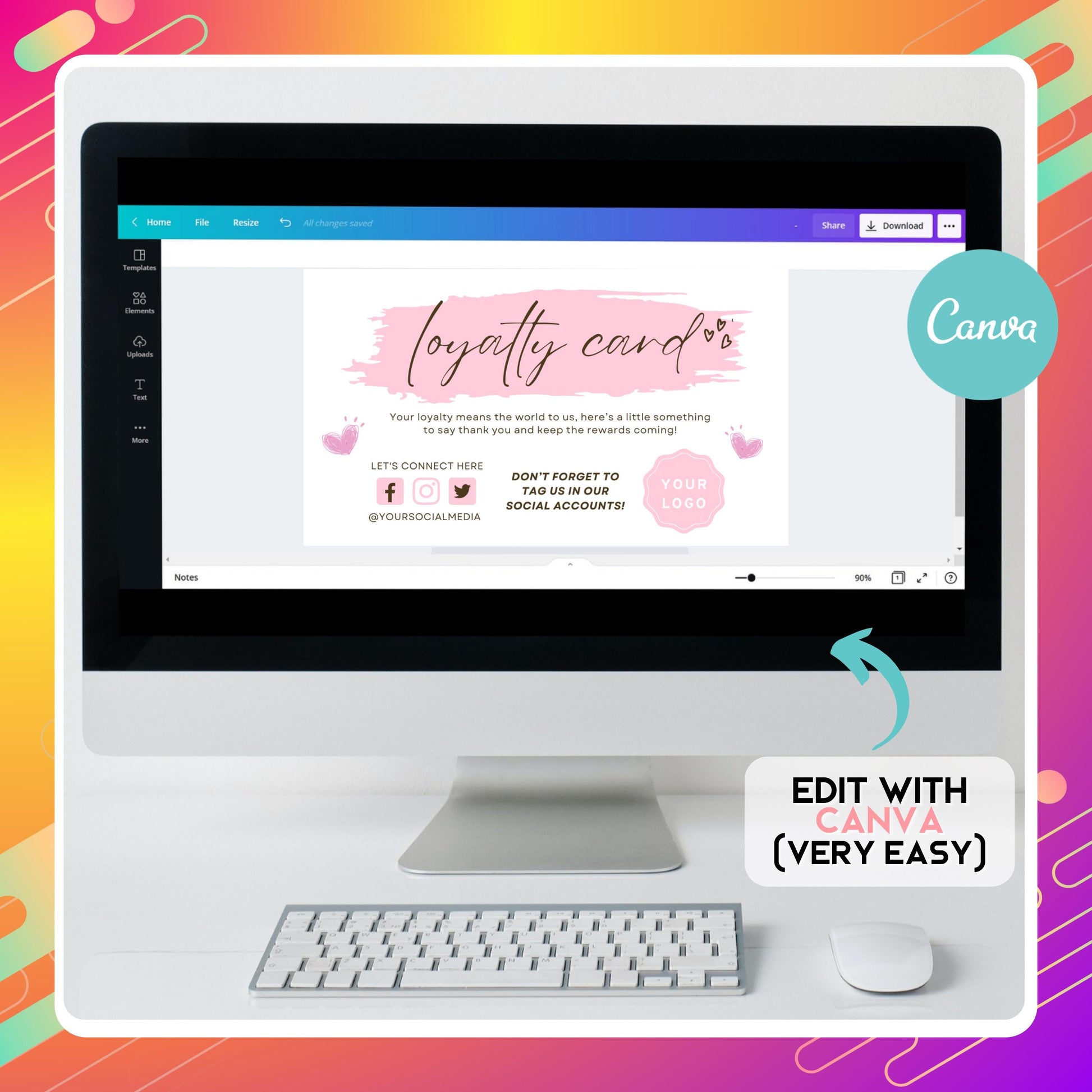 Printable loyalty punch card Canva template, customizable customer rewards card for salons, spas, coffee shops, boutiques

Pink business loyalty card design, editable Canva punch card for customer retention, reward system, and repeat clients