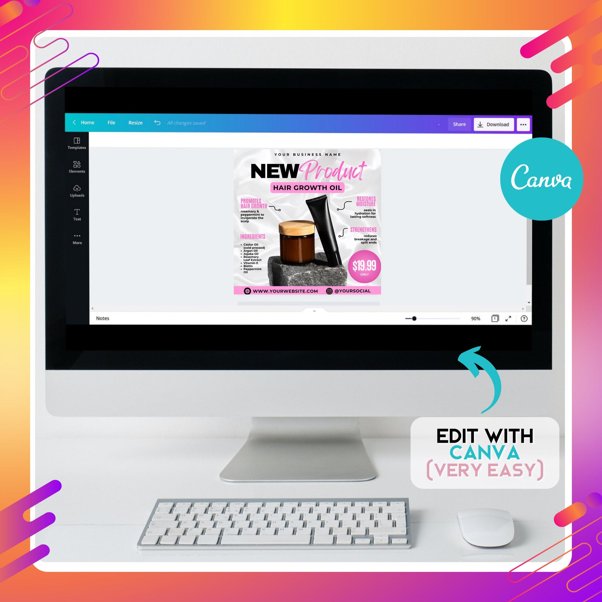 Editable Canva hair growth oil flyer template for beauty product marketing.
Natural haircare flyer design with ingredients and benefits listed.
Cosmetic product flyer template for small businesses and beauty brands.
Editable Canva flyer for hair growth oil promotion and sales.
Haircare marketing flyer highlighting product features and price.