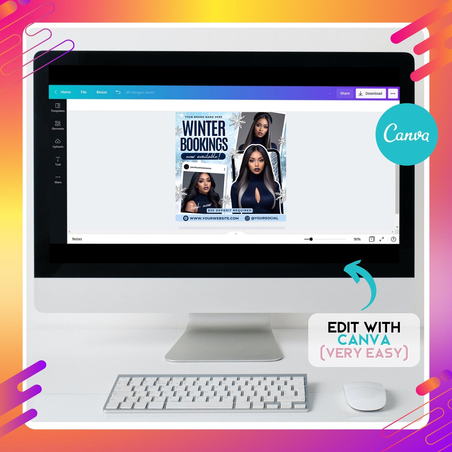 winter beauty flyer bundle, editable canva templates for lash techs, hairstylists, and muas to promote bookings, specials, and giveaways.
editable winter booking flyer template in canva, blue snowflake design for beauty salons, lash artists, and hairstylists.
winter specials flyer template for hair stylists, braiders, and muas, editable canva design for salon promotions and price lists