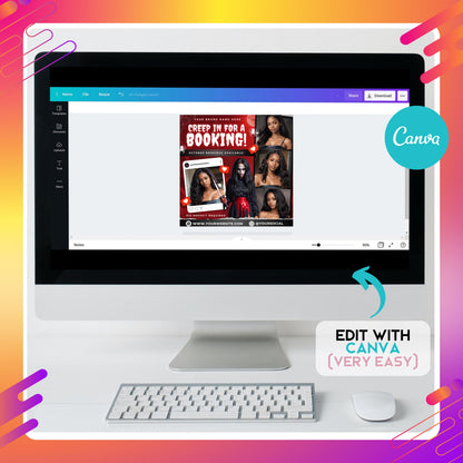 Editable Halloween booking flyer template in Canva, spooky beauty promo design for hairstylists and MUAs.
Halloween hair salon flyer with red and black theme, spooky client booking template for October promotions.
Editable Canva Halloween beauty flyer, designed for MUAs, lash techs, and hairstylists to secure October bookings