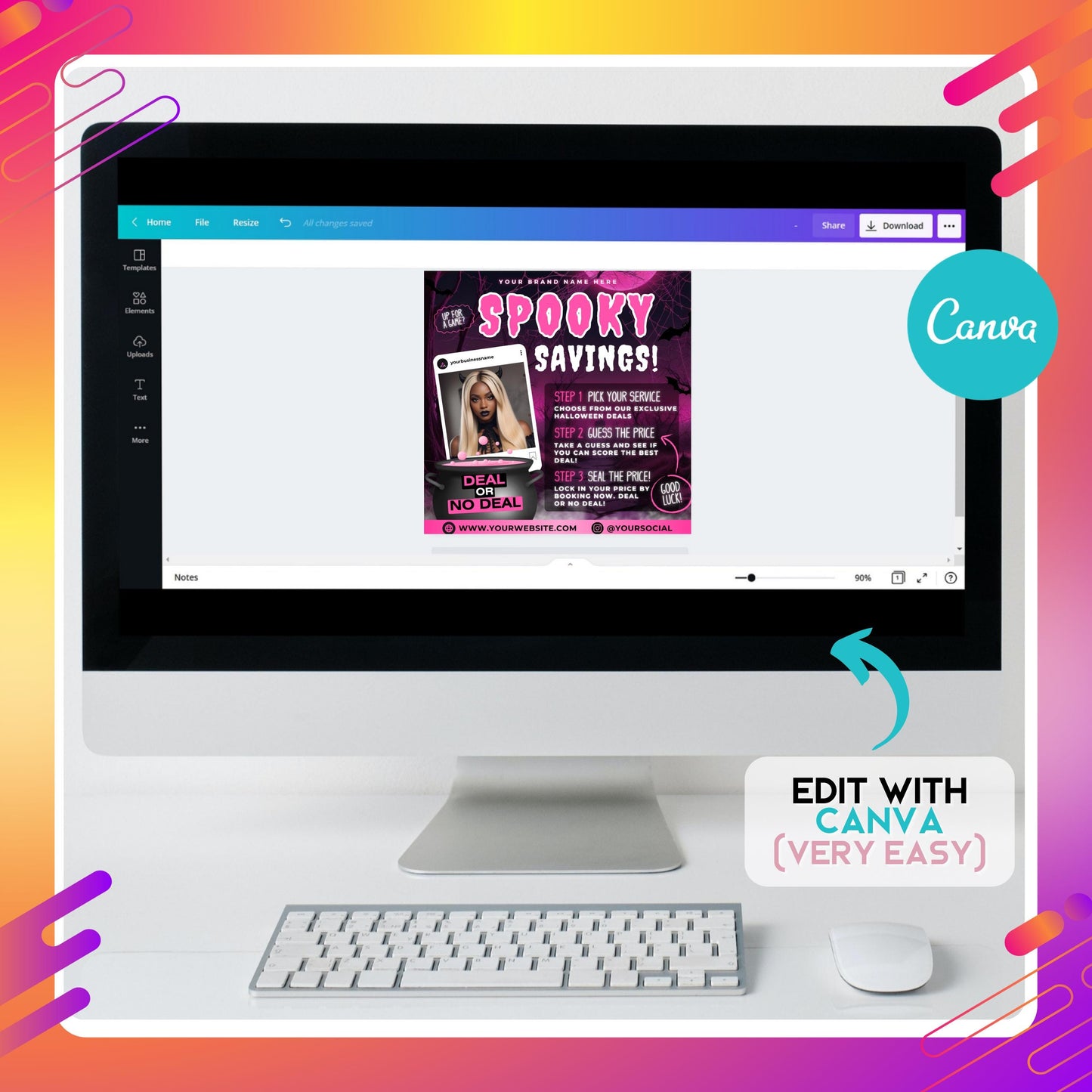 editable halloween deal or no deal flyer template in canva, spooky beauty promo design for hairstylists and muas
halloween salon marketing flyer with deal or no deal game design, customizable canva template for beauty promos
editable canva halloween promo flyer for muas, lash techs, and hairstylists, fun deal or no deal style template