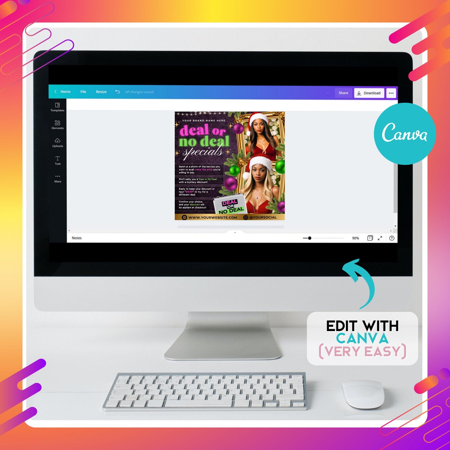 editable deal or no deal flyer template in canva, christmas beauty promo design for lash techs, muas, and hairstylists.
festive holiday booking flyer template with red and gold theme, canva design for beauty business promotions.
christmas deal or no deal specials flyer, editable canva template for nail techs, lash techs, and braiders.
holiday marketing flyer template for beauty professionals, customizable deal or no deal design for seasonal client discounts.