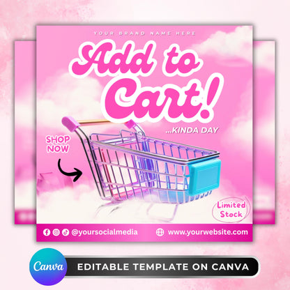 Editable Add to Cart flyer template in pink, Canva design for boutique sales and shop promotions
Online store sale flyer template with shopping cart graphic, customizable Canva marketing design
Shop now promotional flyer for boutiques and small businesses, editable Canva template
Pink add to cart flyer template for online shop promotions, editable social media post design
Editable Canva flyer for boutique marketing, digital template for sales and retail store promotions