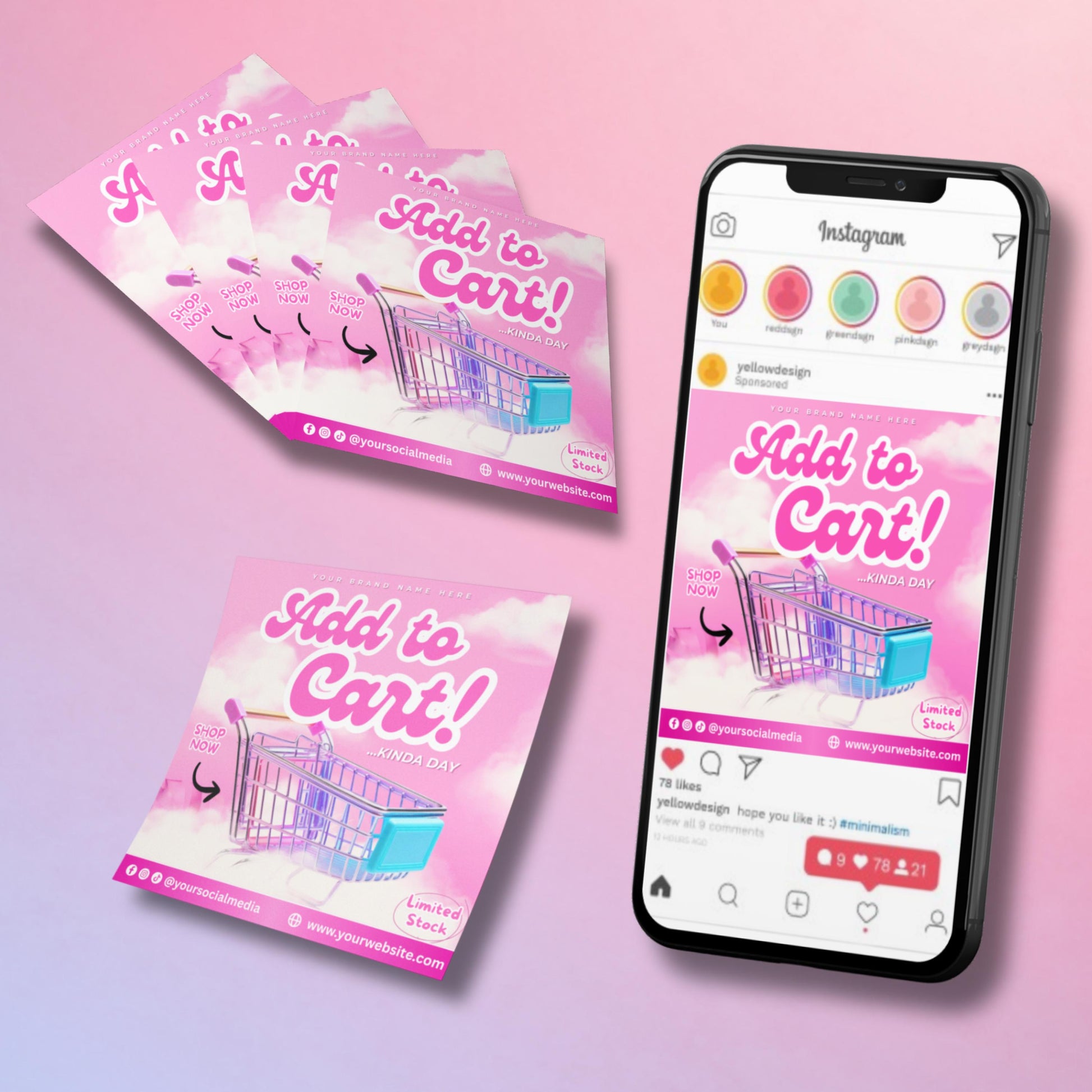 Editable Add to Cart flyer template in pink, Canva design for boutique sales and shop promotions
Online store sale flyer template with shopping cart graphic, customizable Canva marketing design
Shop now promotional flyer for boutiques and small businesses, editable Canva template
Pink add to cart flyer template for online shop promotions, editable social media post design
Editable Canva flyer for boutique marketing, digital template for sales and retail store promotions