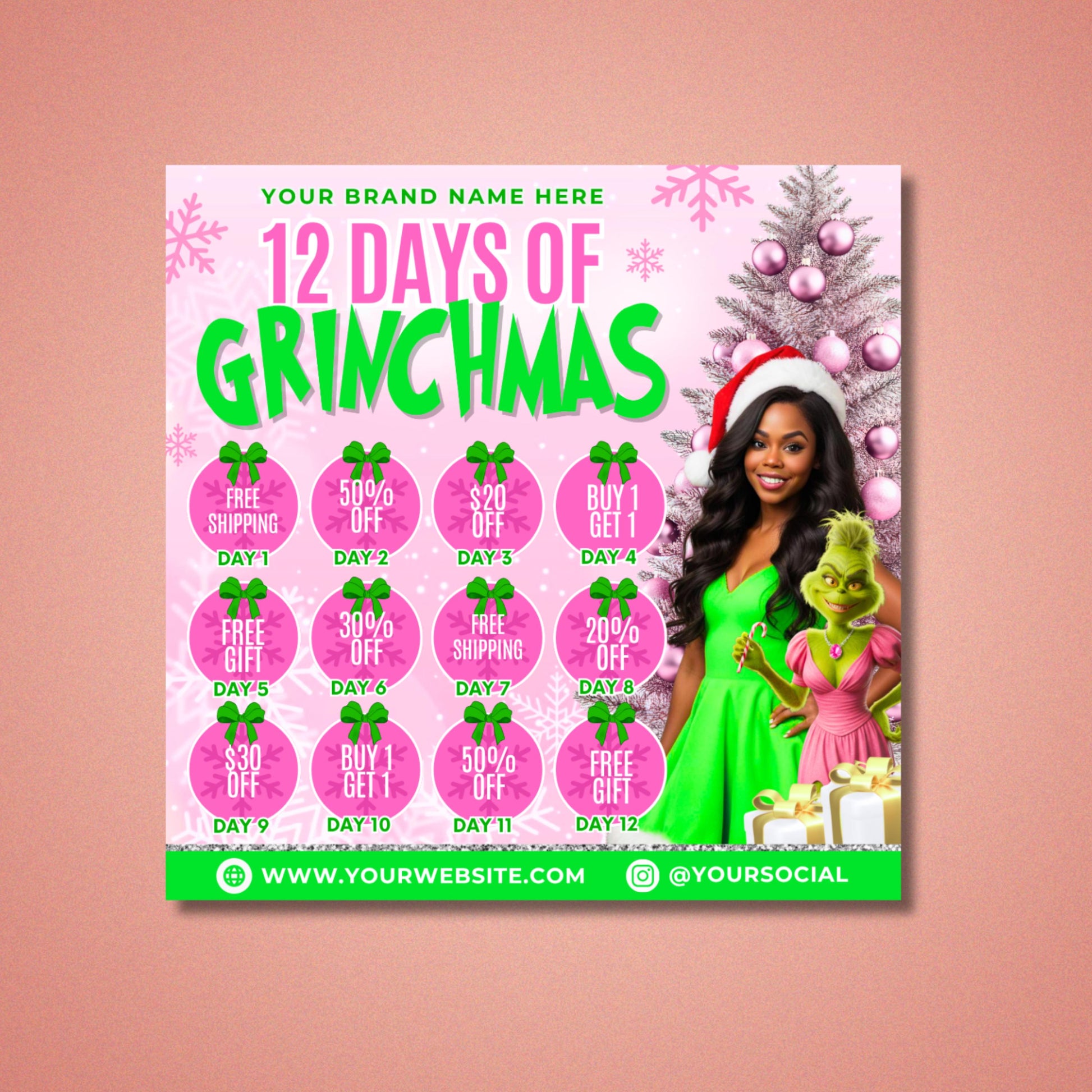 “Editable 12 Days of Christmas flyer template in Canva, festive red holiday design for braids, wigs, lashes, and beauty businesses.”
“Xmas sale flyer template for salons and boutiques, 12 days of Christmas Canva flyer for promotions and December bookings.”
“Holiday flyer template with red background and Christmas trees, editable Canva design for braiders, wig stylists, and lash techs.”
“Coupon-style Christmas flyer design, 12 days of holiday specials Canva template for beauty businesses.”
