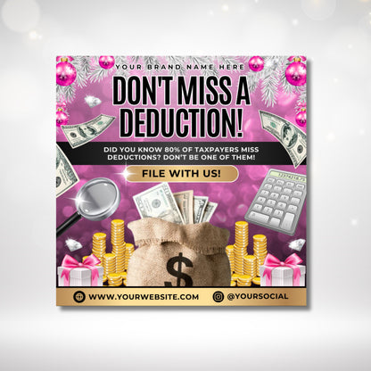 “Holiday tax prep flyer set, editable Canva templates for accountants, credit repair, and tax professionals with festive Christmas theme.”
“Christmas flyer templates for tax preparers and financial consultants, editable Canva bundle for holiday marketing promotions.”
“Editable holiday flyer set for accountants, tax professionals, and credit repair businesses, Canva design for tax season.”
“Tax season Canva flyer bundle, Christmas-themed editable templates for financial service businesses.