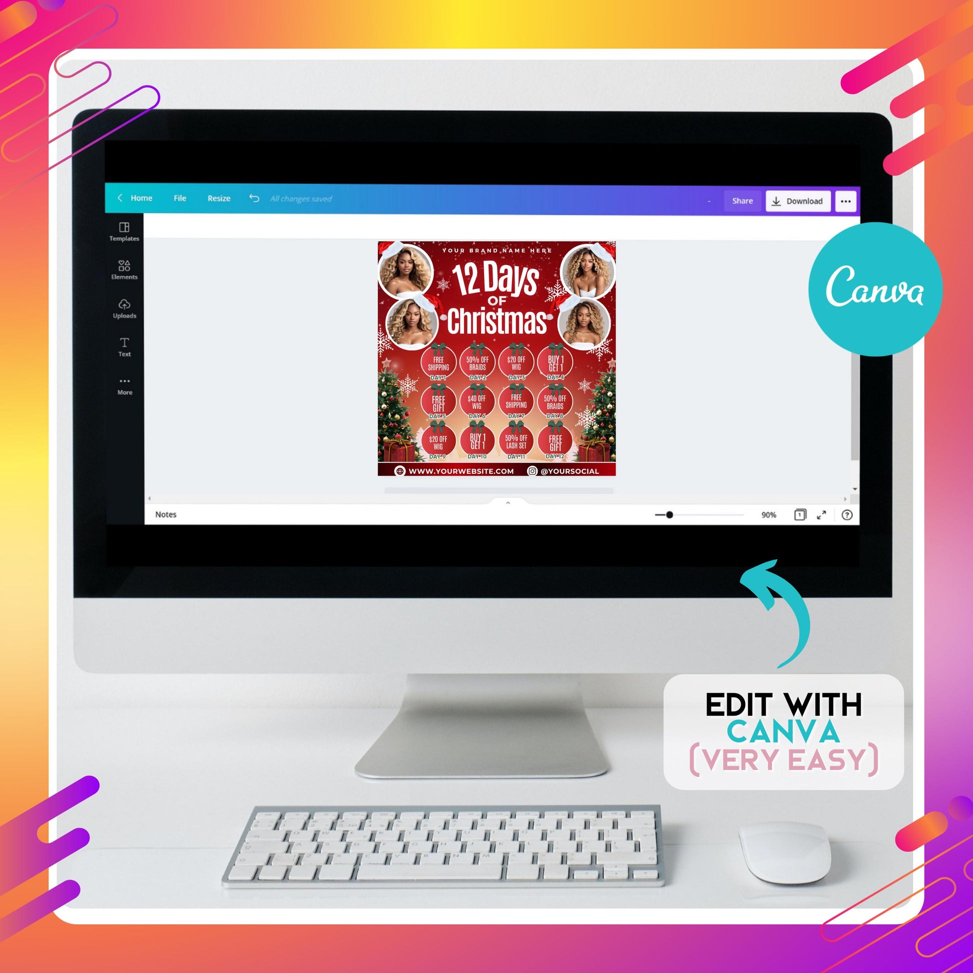 “Editable 12 Days of Christmas flyer template in Canva, festive red holiday design for braids, wigs, lashes, and beauty businesses.”
“Xmas sale flyer template for salons and boutiques, 12 days of Christmas Canva flyer for promotions and December bookings.”
“Holiday flyer template with red background and Christmas trees, editable Canva design for braiders, wig stylists, and lash techs.”
“Coupon-style Christmas flyer design, 12 days of holiday specials Canva template for beauty businesses.”