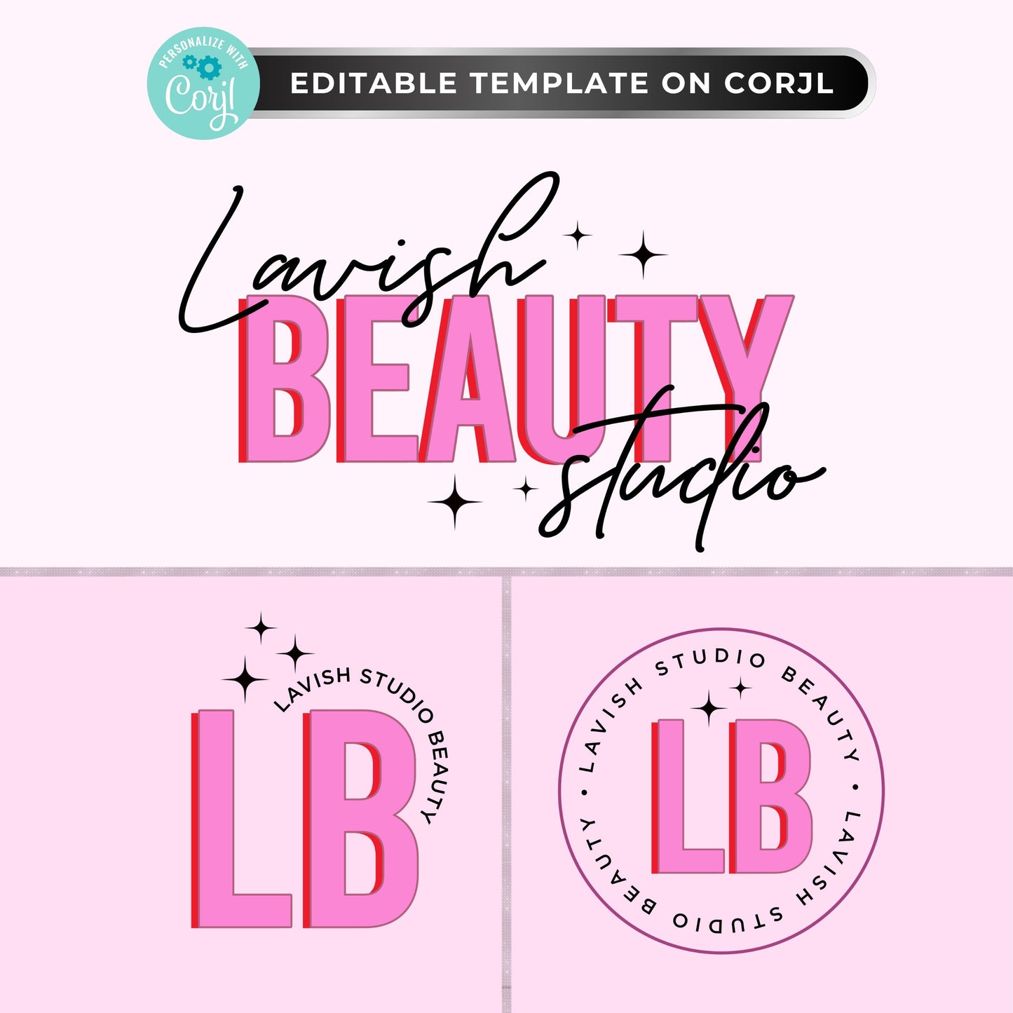 retro beauty logo set in pink, editable diy branding kit with main and sub logos for lash, nail, and hair businesses.
editable pink logo design bundle, retro beauty brand kit for salons, boutiques, and small businesses.
premade retro pink logo template set, perfect for lash techs, hairstylists, nail salons, and estheticians.
diy salon logo kit in pink retro style, customizable brand design for beauty professionals and boutique owners.