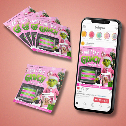 “Don’t Be a Grinch Christmas Flyer Template for Beauty Salon Holiday Specials”

“Editable Canva Flyer for Lash Tech and Hairstylist Holiday Promotions”

“Pink Grinch Themed Flyer for Salon Booking and Beauty Service Deals”

“Festive Christmas Promo Flyer Template for Hair and Nail Tech Businesses”

“Holiday Beauty Ad Template with Grinch Design for Canva Editing”