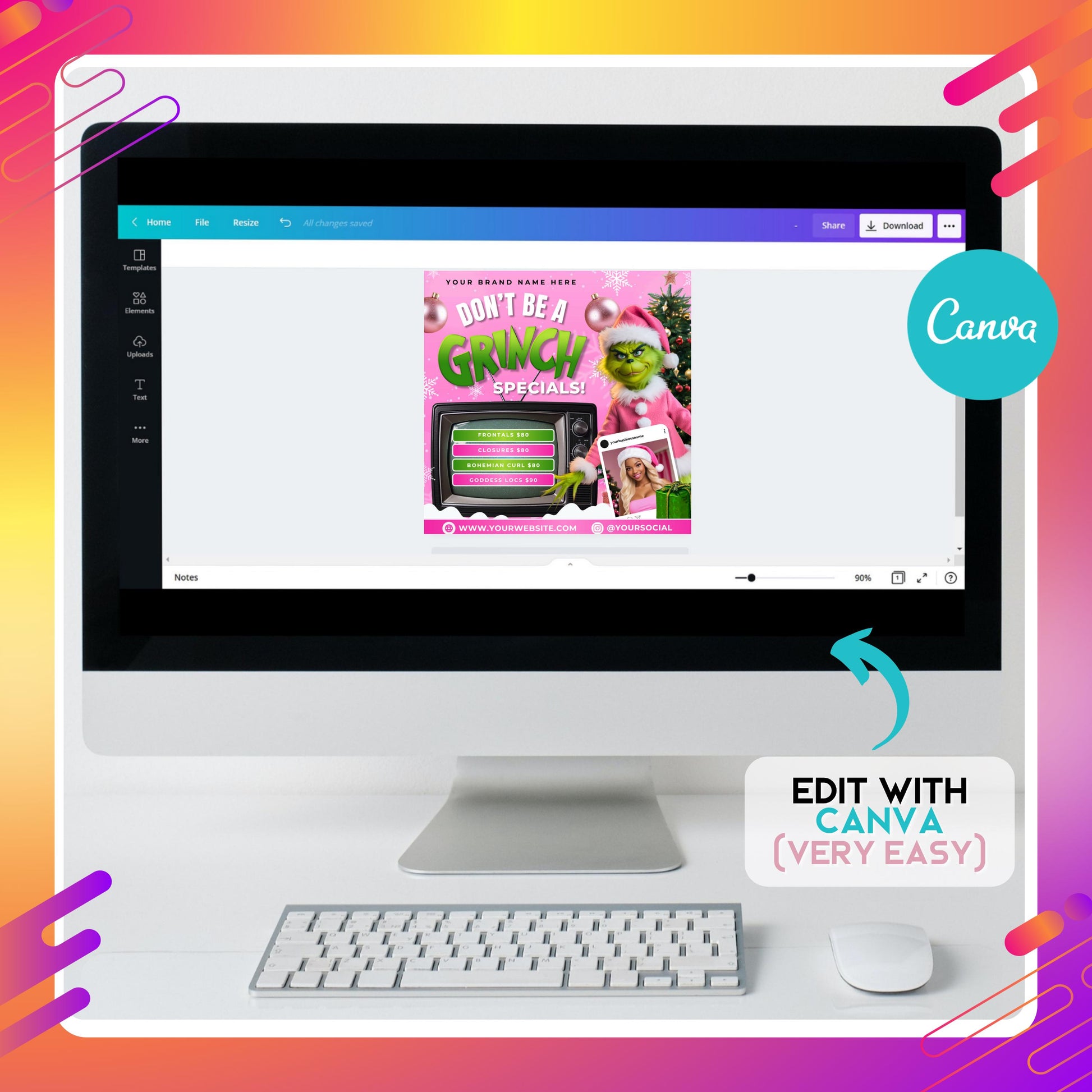 “Don’t Be a Grinch Christmas Flyer Template for Beauty Salon Holiday Specials”

“Editable Canva Flyer for Lash Tech and Hairstylist Holiday Promotions”

“Pink Grinch Themed Flyer for Salon Booking and Beauty Service Deals”

“Festive Christmas Promo Flyer Template for Hair and Nail Tech Businesses”

“Holiday Beauty Ad Template with Grinch Design for Canva Editing”